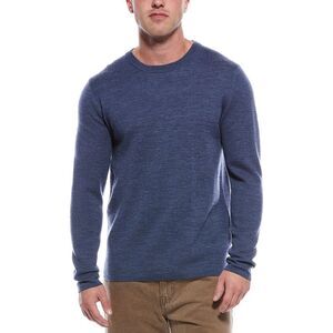 Magaschoni Mens Merino Wool-Blend Crewneck Sweater, Blue